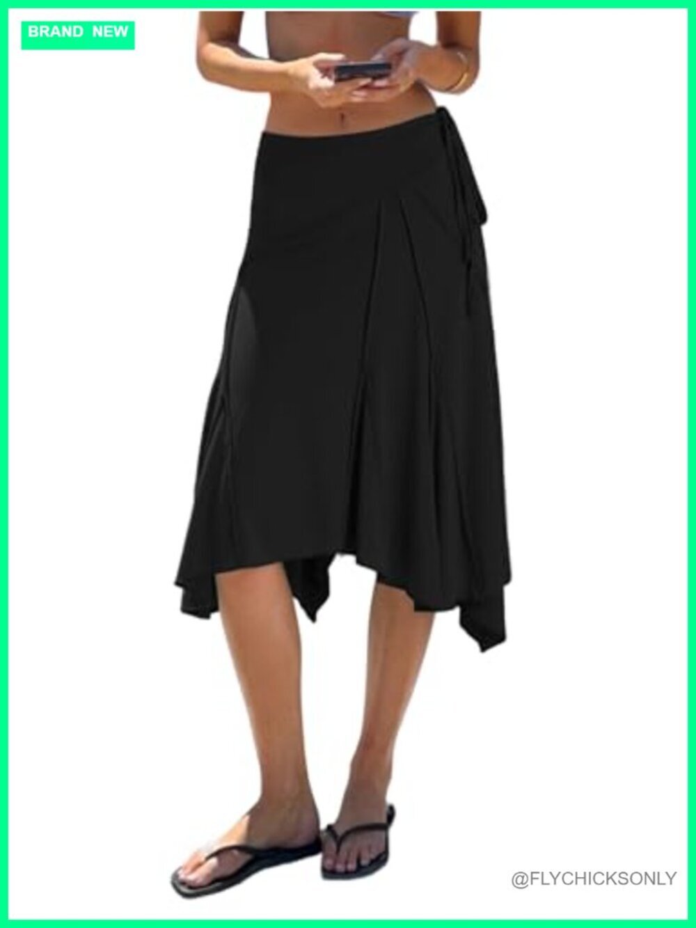 Women's Midi Skirt Flowy Asymmetrical Ruffle Hem High Waisted Summer Beach